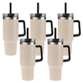 Cream 5 Pack 40 Oz Insulated Stainless Steel Tumblers with Lid Straw & Handle - Customizable Drinkware
