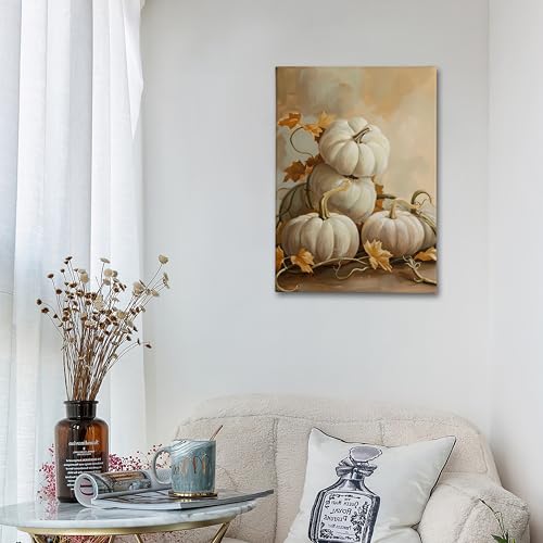 Fall Wall Art Decor Canvas Pumpkin 24x16 Inches with Frame - Harvest Thanksgiving Halloween