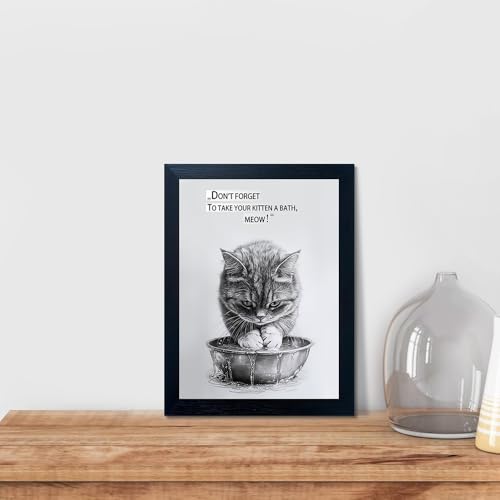Cute 10x8 Inch Cat Bath Painting Wall Art - Kitten Decor for Bathroom & Bedroom