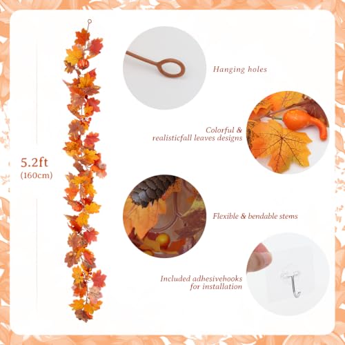 Artificial Fall Garland with Pumpkins & Maple Leaves - 5.2 Ft Orange-1