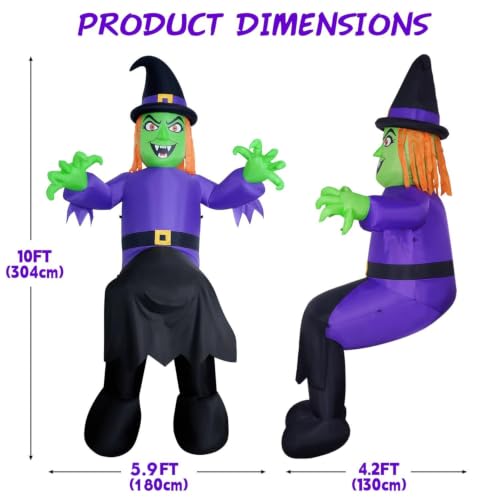Onory 10FT Halloween Inflatable Witch with LED Lights Window Decoration - Witch Variation