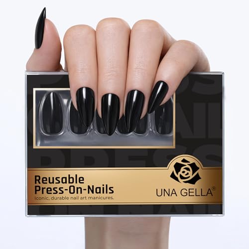 Obsidian Gloss Soft Gel Press-On Nails - 32 Pcs Reusable Black Almond False Nails for DIY Manicure