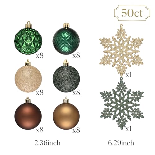 Christmas Tree Decorations Ball Ornaments Set - Green & Brown Large 50pcs