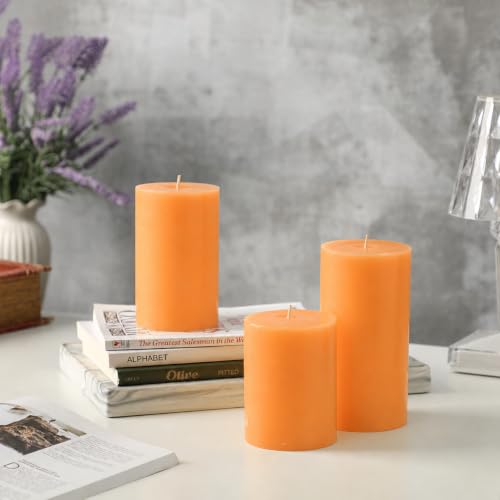 Orange Pillar Candles Set of 3 - Fall Decorations, Hand-Poured