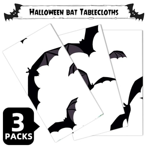 White Bat Halloween Tablecloths - 3 Pack Waterproof 54x108 Inch Decorations