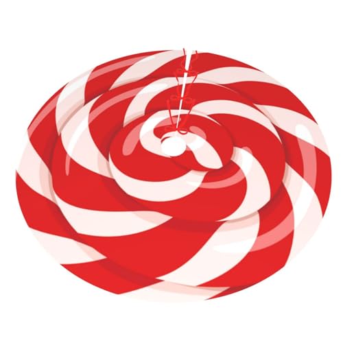 Christmas Tree Skirt 36 Inch Lollipop Candy Swirl Festive Decor - Red & White