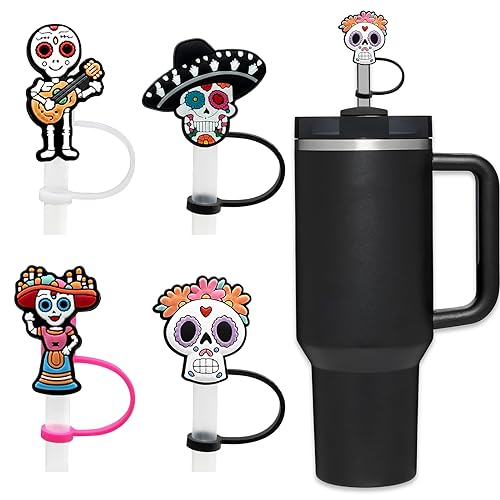 Silicone Straw Covers for Stanley Cup - Sugar Skull Design - Variation: Skull