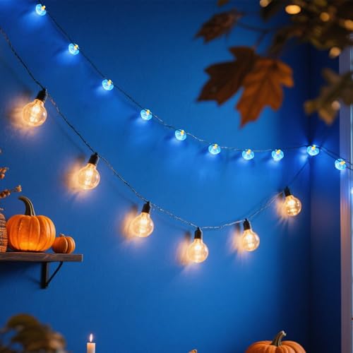 Blue Pumpkin String Lights - 2 Pcs Fall Thanksgiving Decor 6.5 ft - Variation: Blue / Pumpkin