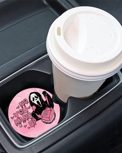 Pink Ghost Car Cup Holder Coaster Set - Halloween & Valentine’s Decor, Cute Ceramic