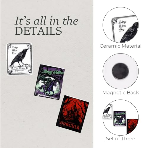 Ceramic Book Magnet Set - Gothic Literary Titles for Refrigerator Decor