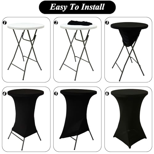 Black Cocktail Table Cover 32x43 Inch High Top Fitted Stretchable Tablecloth