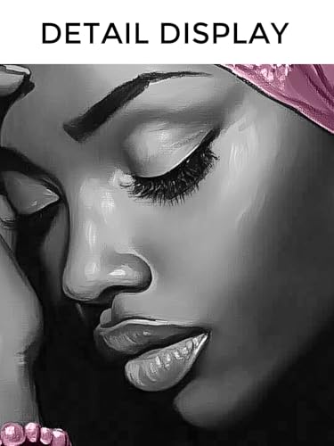 African American Woman Wall Art Canvas Portrait Pink Turban 12x18 Ready to Hang