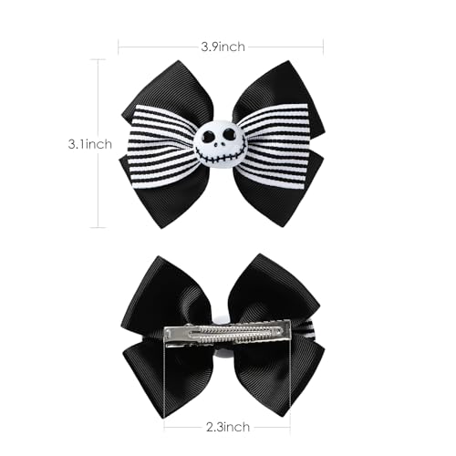 Nuolich Black & White Ghost Skull Hair Bow Clips - Halloween & Christmas Accessories