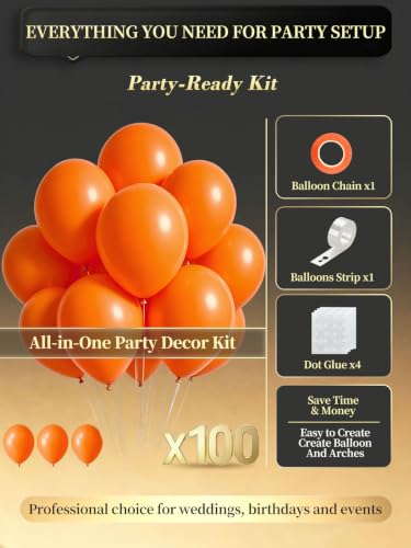 Heavy Duty Orange Latex Balloons - 100 Pcs 12 Inch Party Decorations, Variation C14