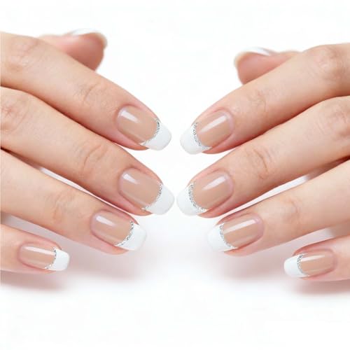 White French Tip Semi-Cured Gel Nail Strips - Long Lasting DIY Nail Wraps, 20 Pcs, Beginner-Friendly