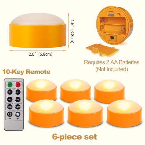 Orange Pumpkin LED Lights 6 Pack with Remote Timer Flickering Flameless Candles Halloween Decorations