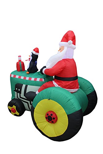 5.3 Ft Inflatable Christmas Santa Driving Tractor with Penguin Outdoor Decor
