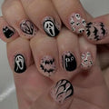 Halloween Short Square Press On Nails with Ghost & Skull Design - Style34, 24Pcs