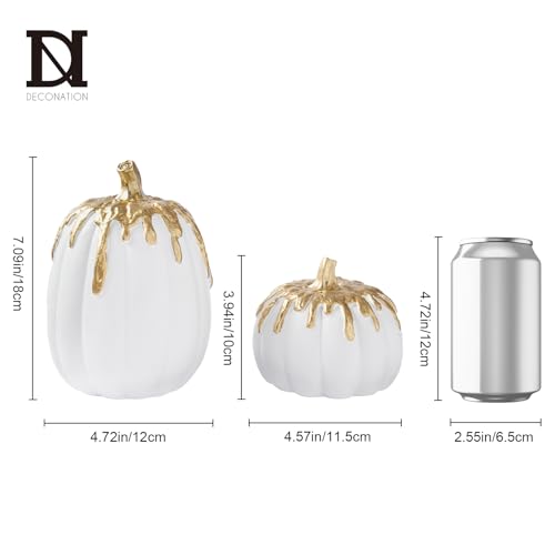 White and Gold Fall Pumpkin Decor Set of 2 - WDS WONDROUS, Autumn Thanksgiving