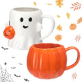 Halloween Ceramic Mug Set - Ghost Pumpkin 3D Design, 14 oz, LemonRoad