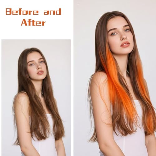 22 Inch Clip-In Hair Extensions - 12 Pieces Orange Synthetic Straight Hair Accessory