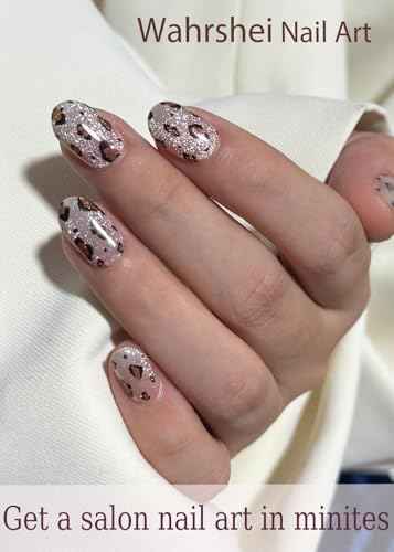 Semi Cured Gel Nail Strips - Leopard Cat Eye 20pcs UV Nail Wraps for DIY Manicure