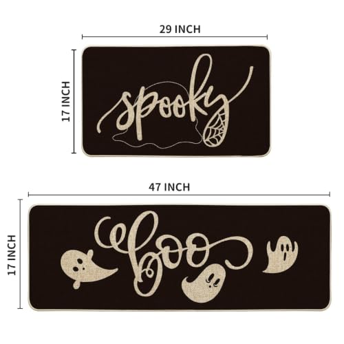 Halloween Spider Web Ghost Kitchen Mats Set of 2 - 17x29 & 17x47 Inch Black