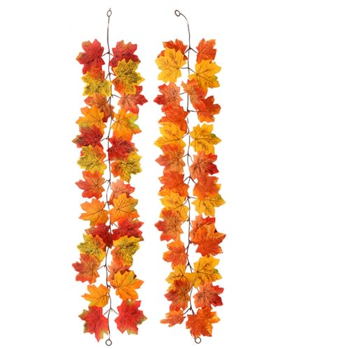 Fall Maple Leaves Garland - 2 Pieces, Autumn Thanksgiving Decor