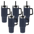 Navy Blue 5 Pack 40 oz Insulated Stainless Steel Tumblers with Lid Straw & Handle - Customizable Drinkware