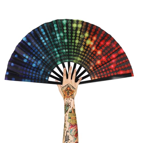 Large Neon Light Folding Hand Fan for Festivals & Dance - Popping Rave Fan with Neon Light Variation