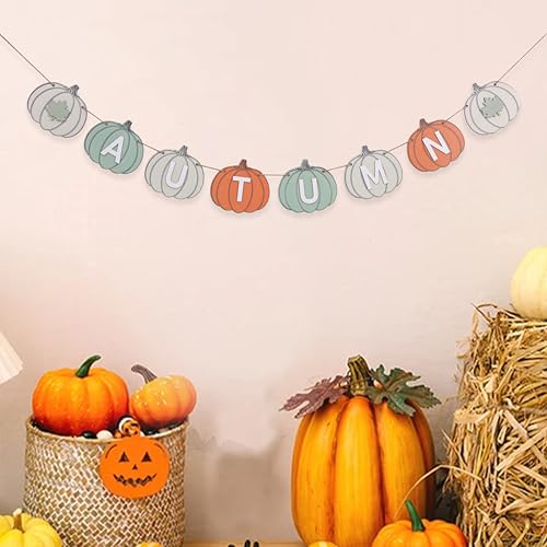 Rustic Wooden Autumn Pumpkin Banner - Fall Garland for Fireplace & Thanksgiving Decor