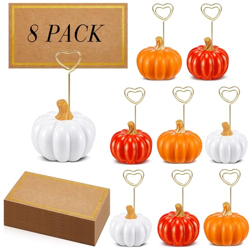 Pumpkin Card Holders Set of 8 - White, Orange, Dark Orange Thanksgiving Decor