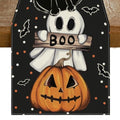Halloween Table Runner 13x72 Inch Polka Dot Ghost Pumpkin Cat Decor - Black
