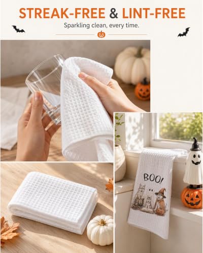 Halloween Dog Kitchen Towel - Husky Boo Pattern, Festive Fall Decor