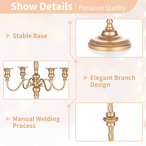 Tall Gold Candle Holders Set of 2 - 34 Inch Floor Candle Stands for Weddings & Holidays