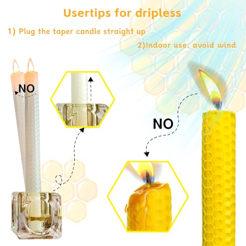 Lacaser Beeswax Tapered Candles Set - Yellow, Unscented, 12pcs, 9" Handrolled Dripless Dinner Table Decor