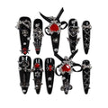 Long Stiletto Press-On Nails Black Red Spider Gothic Variation #068 S