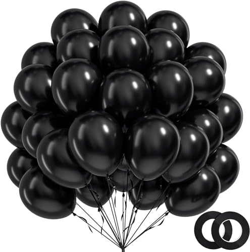 Black Balloon Kit - 100pcs 12 Inch Latex Balloons with Ribbon for Party Decorations