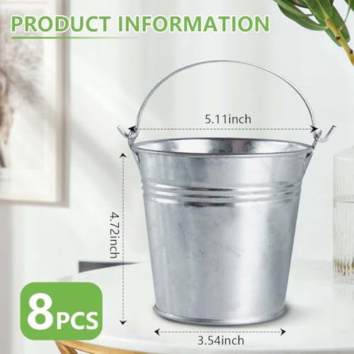 8 Pack Galvanized Metal Buckets with Handle - 5 x 3.5 Inch Rustic Plant, Party, Storage