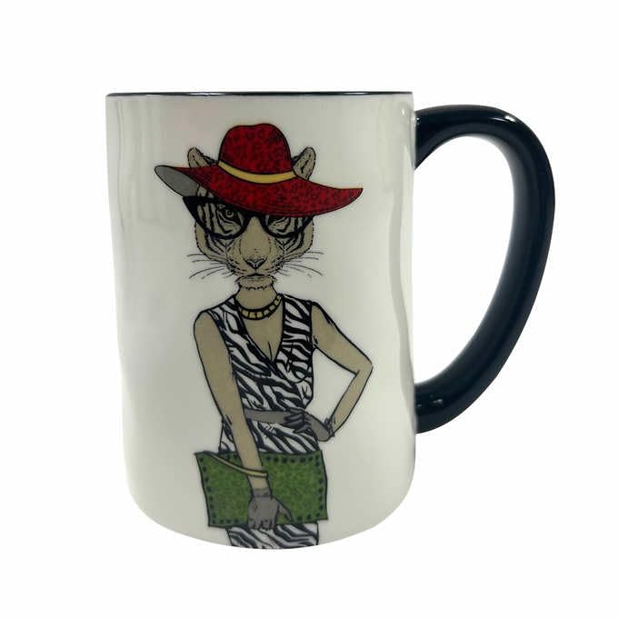 Hipster Animal Coffee Mugs Set of 6 - 17.5 oz Ceramic Drinkware