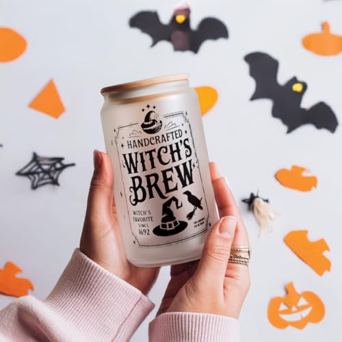 16oz Halloween Glass Cup with Lid & Straw - Witch's Brew Cauldron Mug