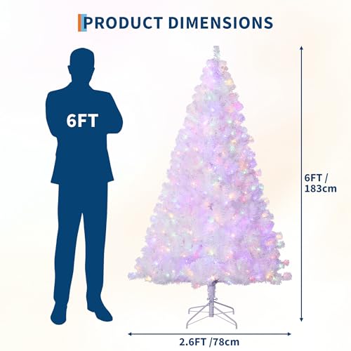 5ft 11in White Christmas Tree with 250 LED Lights & Sturdy Metal Stand - Indoor Outdoor Holiday Decor