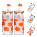 Autumn Color Changing Pumpkin Glass Cups Set with Lids & Straws - 2 Pack
