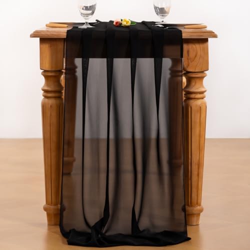 Black Chiffon Table Runner for Halloween & Fall Decor - 29 x 170 Inches, 3 Pieces
