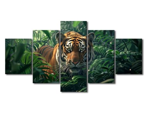 Tiger Canvas Wall Art - 5 Panel Jungle Animal Wall Decor for Living Room & Bedroom - 60x32 in - Variation of THIS listing