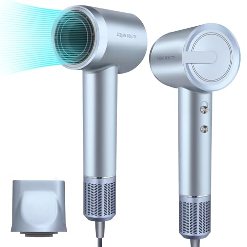 Ionic Hair Dryer with 200 Million Negative Ions, High-Speed Blow Dryer for Women and Men Fast Drying Low Noise Travel Hairdryer (Silver Blue, with Concentrator Nozzle)