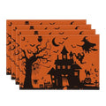 Halloween Haunted House Placemats Set of 4 - Orange Spooky Table Mats 12x18 Inch