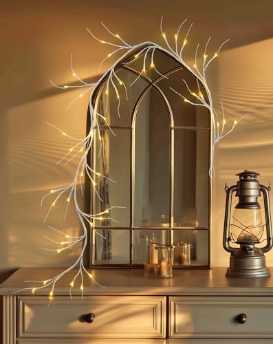 6FT Battery-Operated Birch Garland with 48 LED Lights for Fireplace Decor