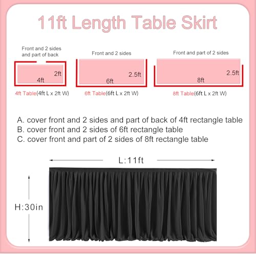Black 11ft Pleated Ruffle Table Skirt for Teacher Desk Baby Shower Halloween — Variation: Black / L 11ft x H 30in
