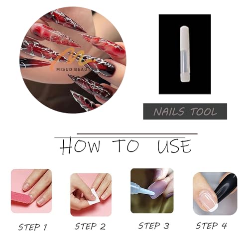 Press On Nails Long Stiletto Goth Red Black Design - 24 pcs with Glue - Variation 02305-10Red&Black